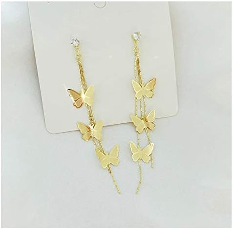 18K Gold Plated Dainty Vivid Butterfly Tassel Earrings Silver Post CZ 3D Butterfly Drop Dangle Earrings Fairy Earrings for Women Girls