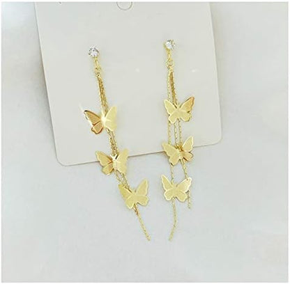 18K Gold Plated Dainty Vivid Butterfly Tassel Earrings Silver Post CZ 3D Butterfly Drop Dangle Earrings Fairy Earrings for Women Girls