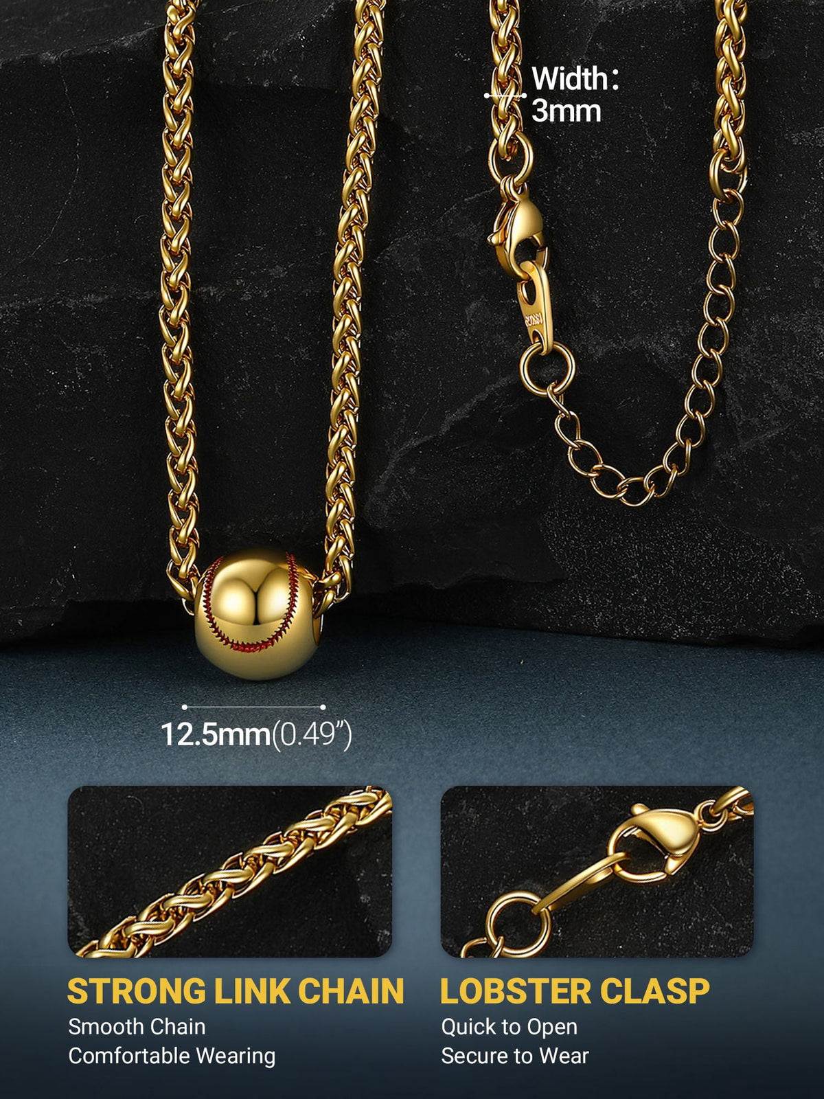 14K Gold-Plated Stainless Steel Baseball Pendant Necklace