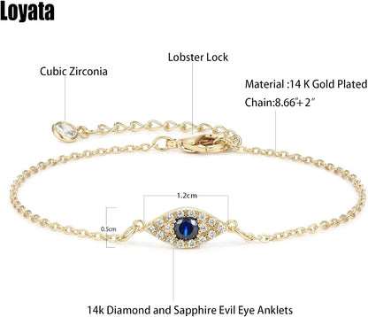 Dainty Ankle Bracelet,14K Gold Plated Tiny Bead Anklet Dainty White Cubic Zirconia Cross Tassel Foot Chain Cute Lucky Moon Evil Eye Foot Jewelry Boho Anklets for Women