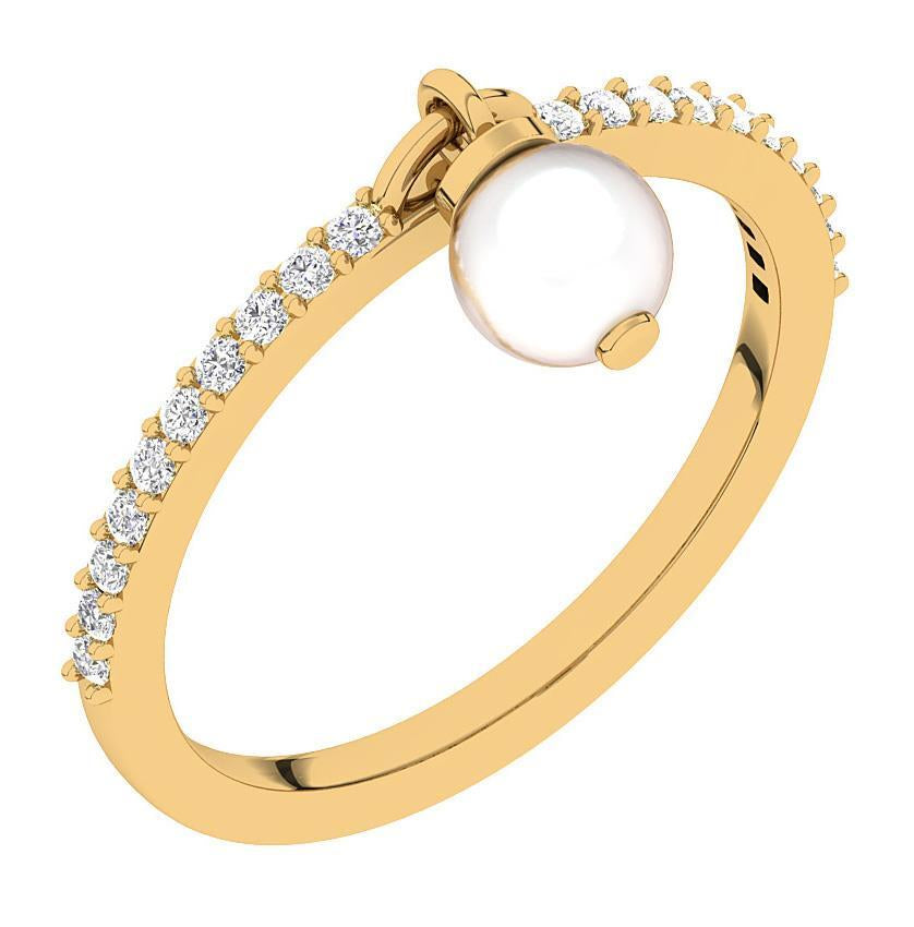 I1 G 0.20 Carat Genuine Diamond Pearl Anniversary Wedding Ring 14K Rose Gold