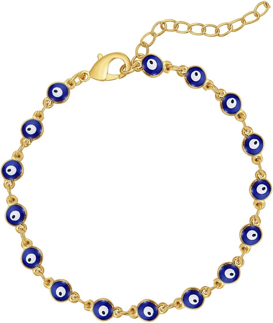 Evil Eye Bracelets Blue Eye Bracelet for Women Evil Eye Jewelry Ojo Hamsa Bracelet Dainty Gold Link Bracelets for Women Lucky Turkish Trendy Jewelry Gifts