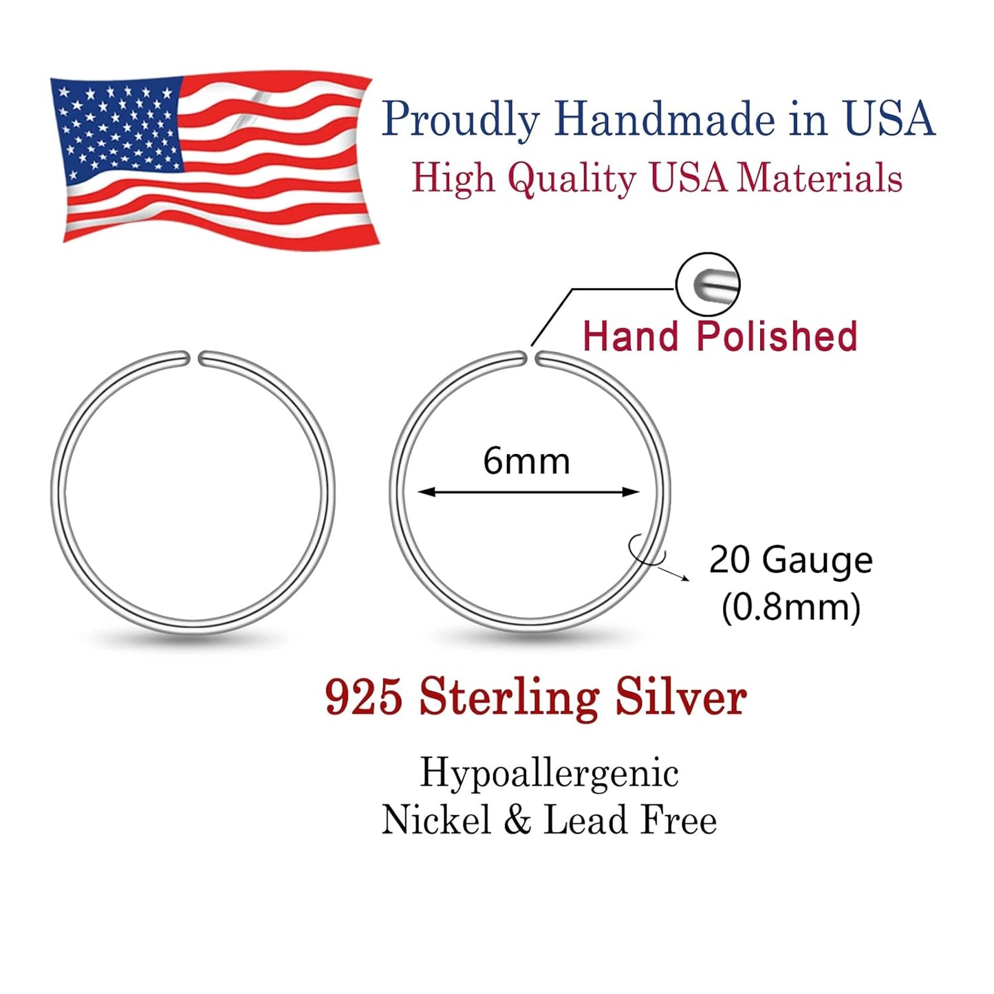 6Mm Tiny Hoop Earrings for Upper Ear, Small Cartilage Hoop Earrings in Sterling