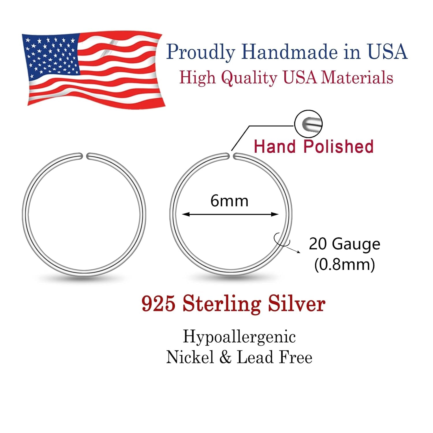 6Mm Tiny Hoop Earrings for Upper Ear, Small Cartilage Hoop Earrings in Sterling