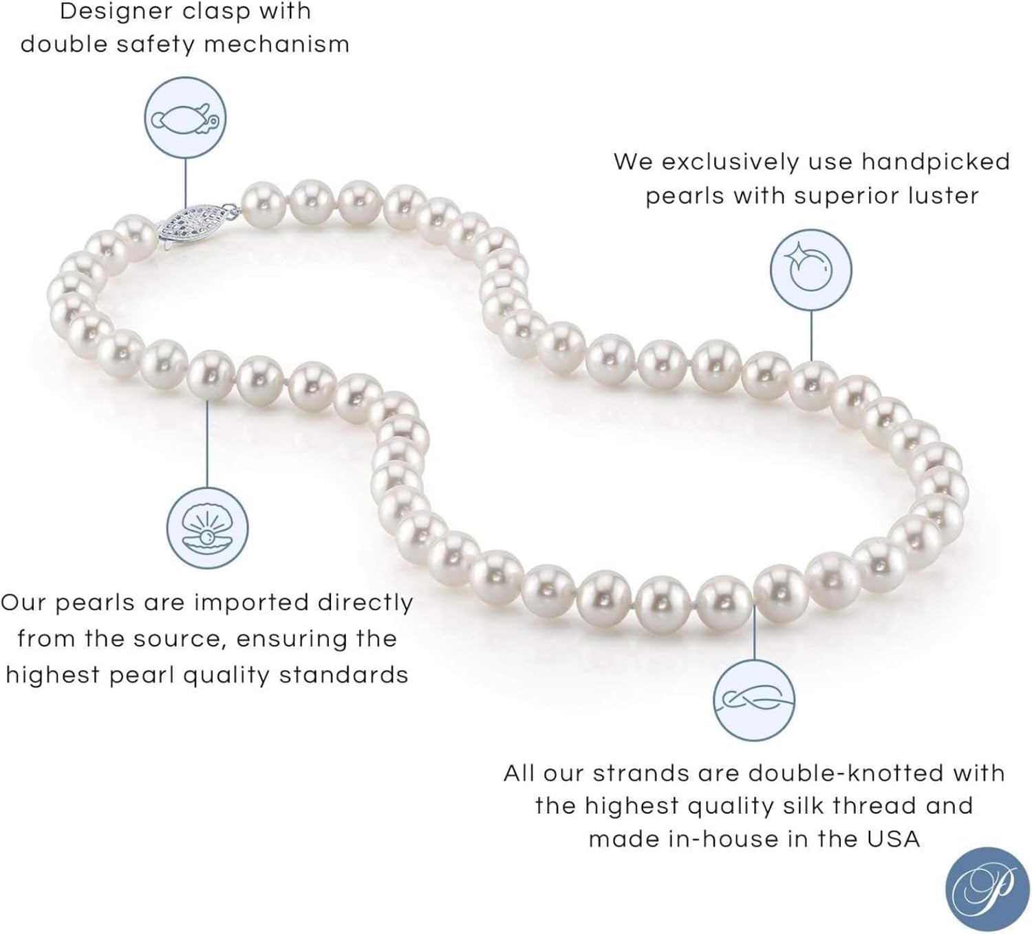 Real Pearl Necklace for Women with AAA+ Quality round White Freshwater Genuine Cultured Pearls