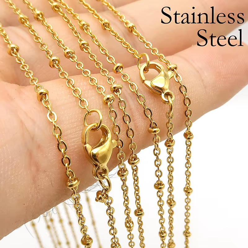Gold PVD Stainless Steel Satellite Chain Necklace- 18 Inches