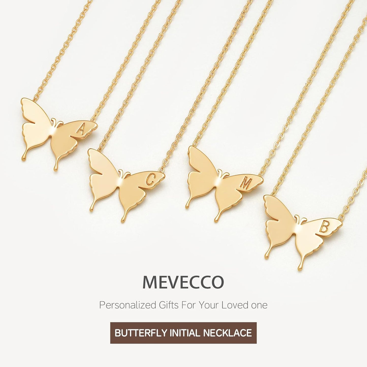 Gold Dainty Initial Necklace 18K Gold Plated Butterfly Pendant Name Necklaces Delicate Everyday Necklace for Women Minimalist Personalized Jewelry