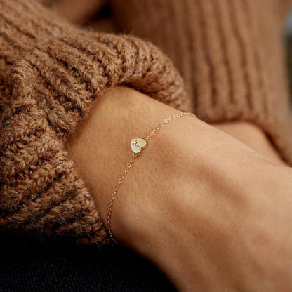 Dainty Heart Initial Bracelets for Women Girls, 14K Gold Filled Handmade Personalized Letter Layered Heart Initial Bracelets for Women Teen Girls Jewelry Gifts