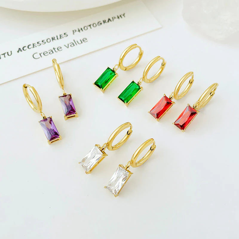Cubic Zirconia Red Dangle Earrings - Designer Gold Plated Hoops