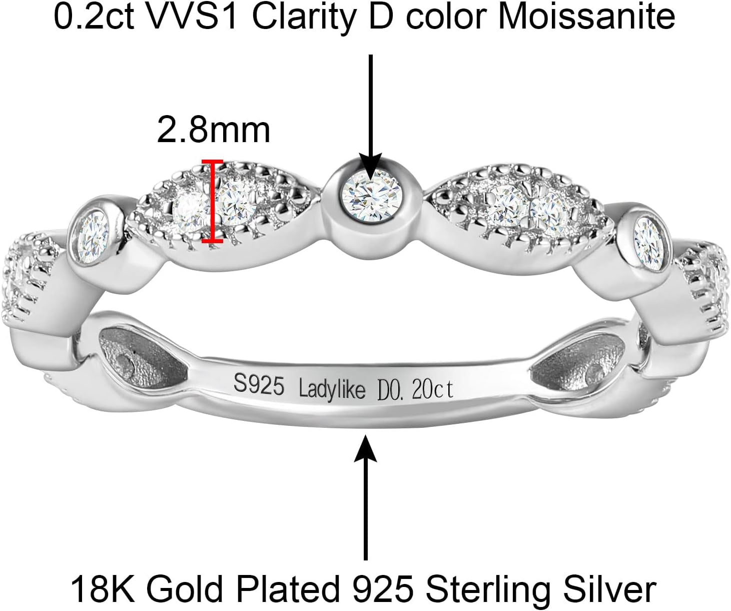 Moissanite Wedding Band Milgrain Marquise Half Eternity Ring 925 Sterling Silver Band D Color VVS1 Lab Created Half Eternity Stackable Rings for Women