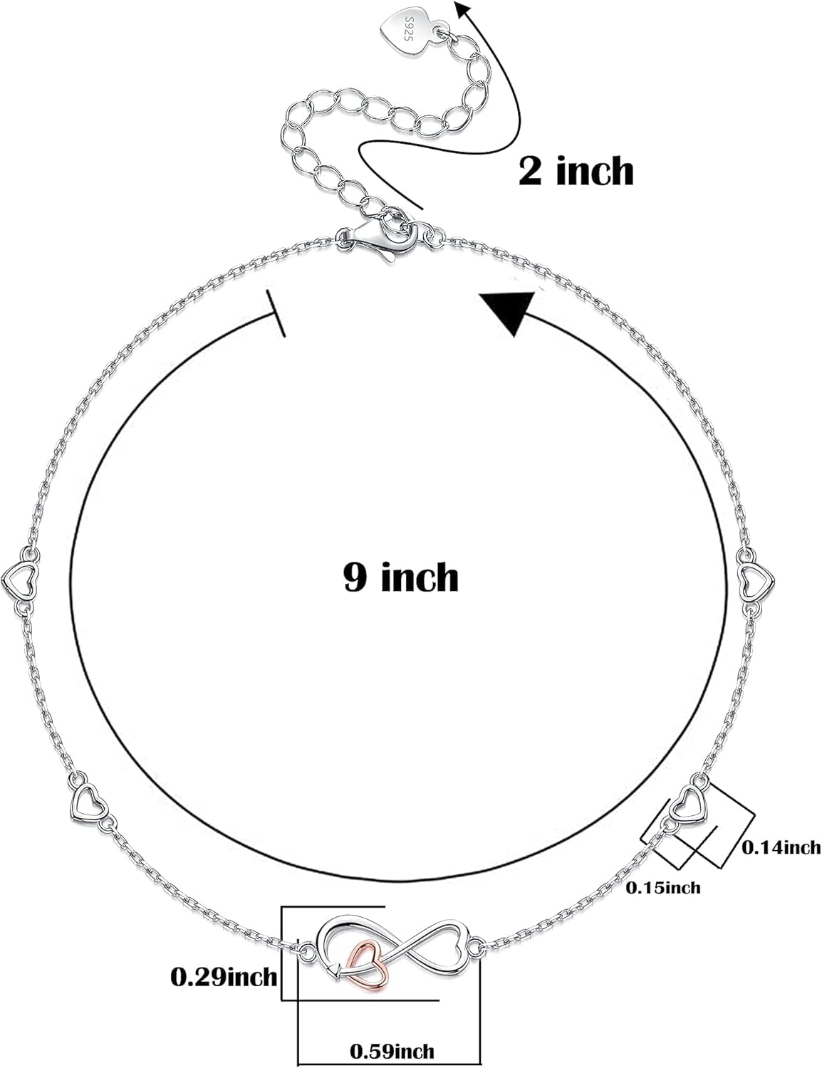 Infinity Ankle Bracelets for Women Sterling Silver Love Heart/Rose Flower/Sunflower Anklets -Summer Beach Ankle Chain Jewelry Gifts for Mom Women Wife Girlfriend