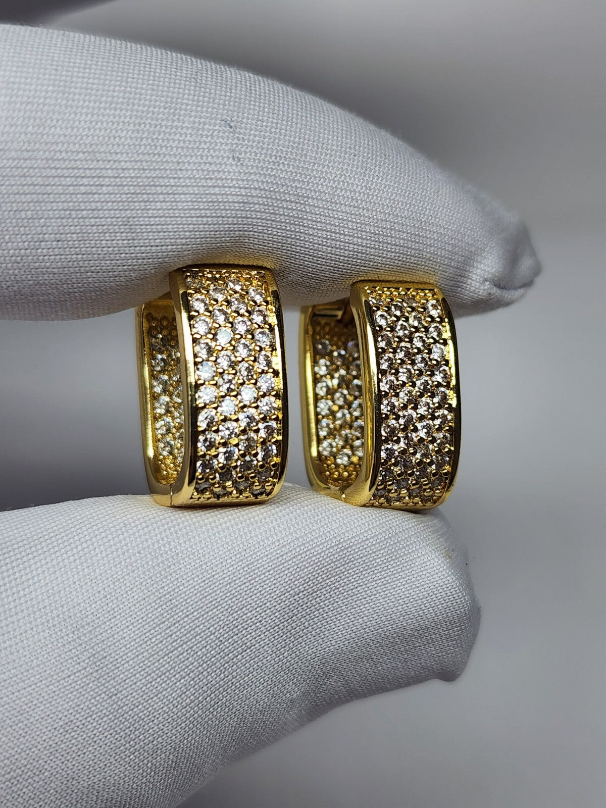 Gold Silver Plated Hoop Earrings with Cubic Zirconia Hip Hop Jewelry Unisex, Men