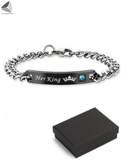 Stainless Steel Couple Bracelets His Queen Her King Bracelets for Couples Jewelry Matching Set Christmas Anniversary Valentine'S Day Gift (1 Pcs, Black)