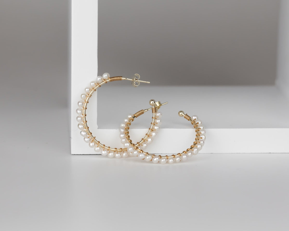 Statement Pearl Hoop Earrings: Gold Plated 925 Sterling Silver