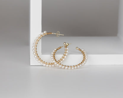 Statement Pearl Hoop Earrings: Gold Plated 925 Sterling Silver