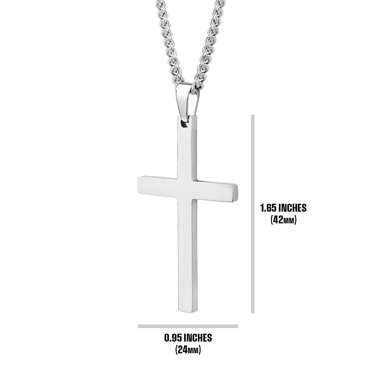 Men'S Silver Cross Necklace & Pendant - Cuban Link Chain Necklace for Man - Minimalist Silver Stainless Steel Cross - Engraved - Waterproof
