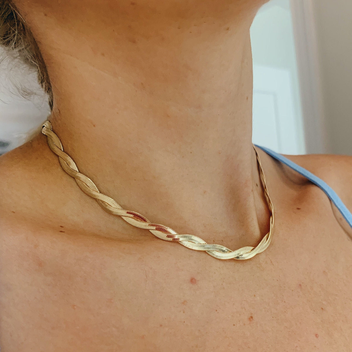 18K Gold Herringbone Double Chain Necklace