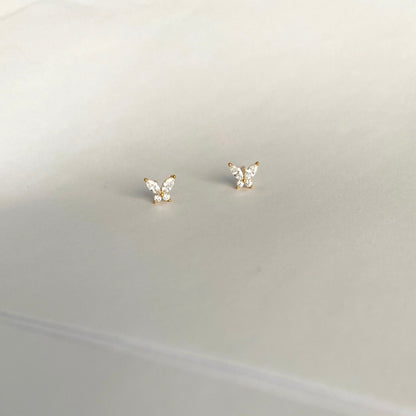 Butterfly Stud Earrings in Sterling Silver - Tiny CZ Butterfly Earrings - Dainty Earrings - Minimalist Earrings - Tiny Gold Stud Earrings