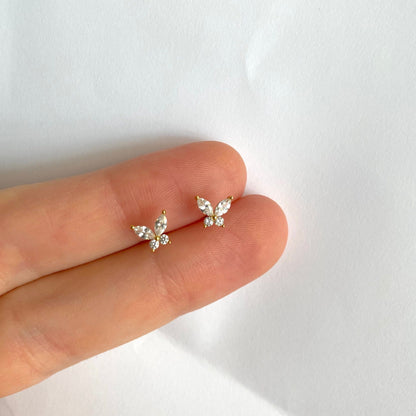 Butterfly Stud Earrings in Sterling Silver - Tiny CZ Butterfly Earrings - Dainty Earrings - Minimalist Earrings - Tiny Gold Stud Earrings