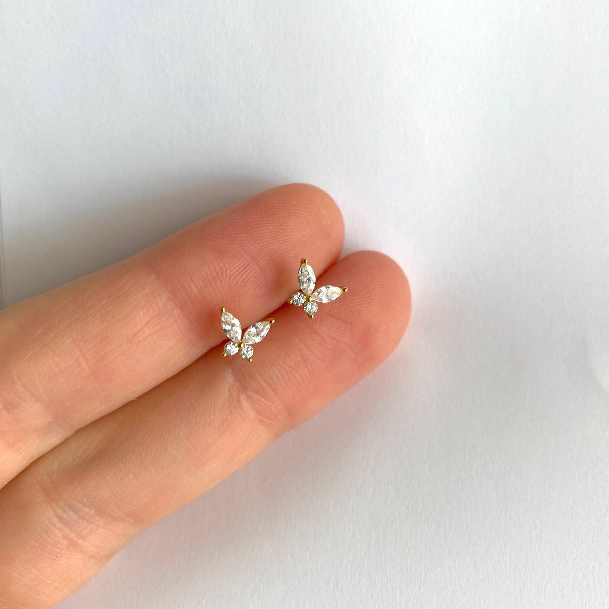 Butterfly Stud Earrings in Sterling Silver - Tiny CZ Butterfly Earrings - Dainty Earrings - Minimalist Earrings - Tiny Gold Stud Earrings