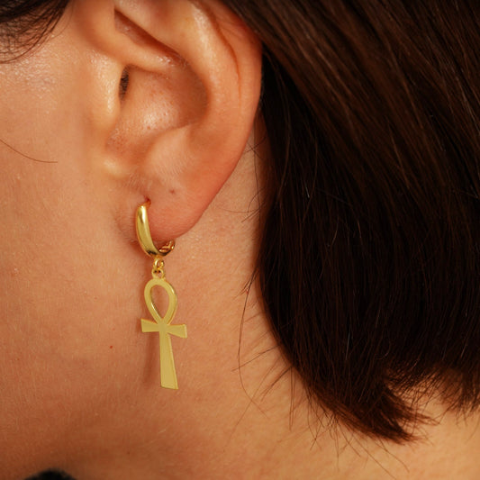14K Gold Ankh Hoop Earrings: Dainty Egyptian Jewelry