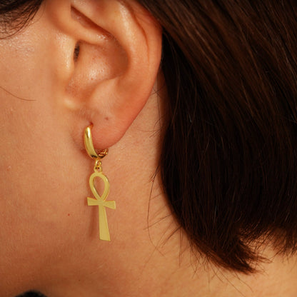 14K Gold Ankh Hoop Earrings: Dainty Egyptian Jewelry