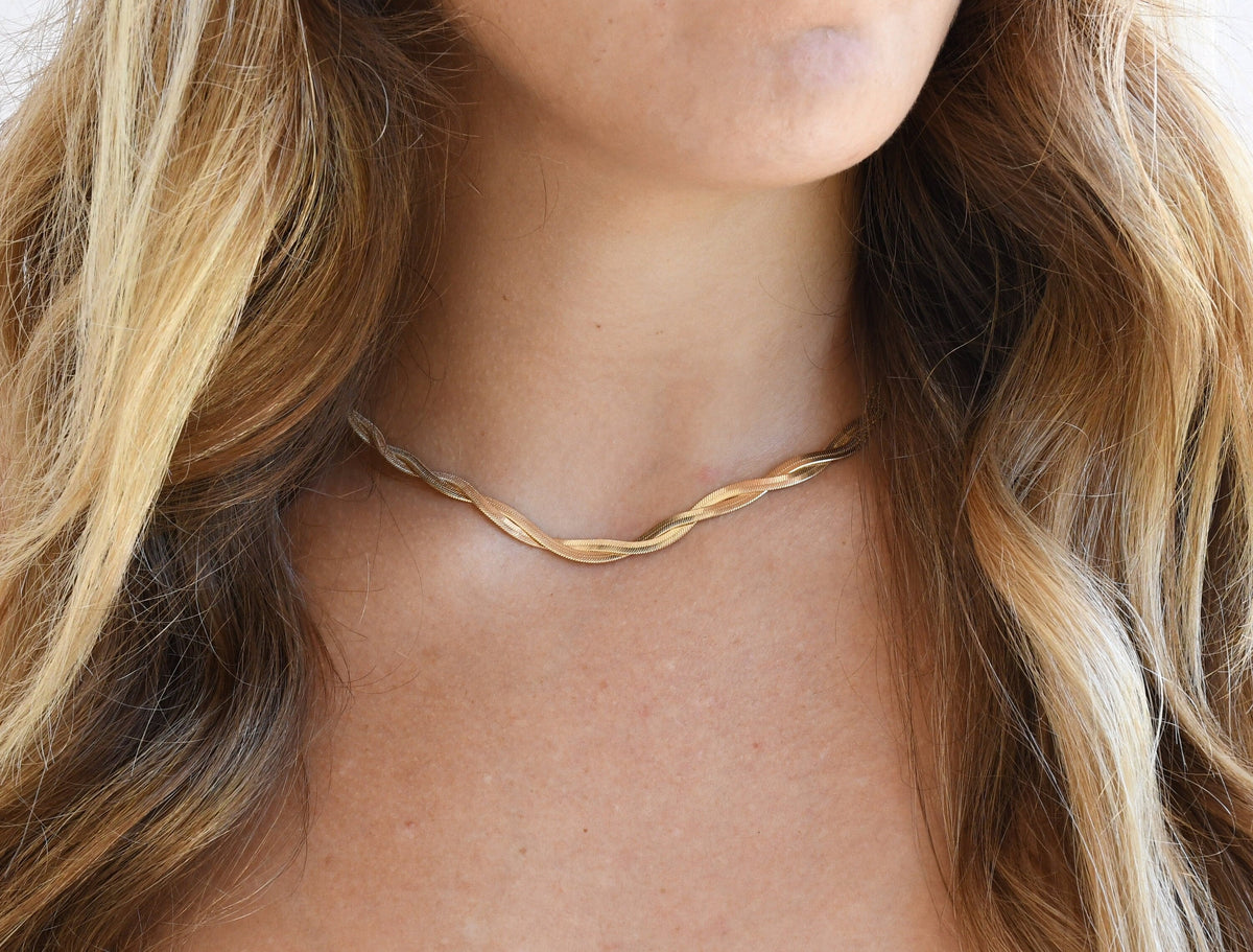 18K Gold Herringbone Double Chain Necklace