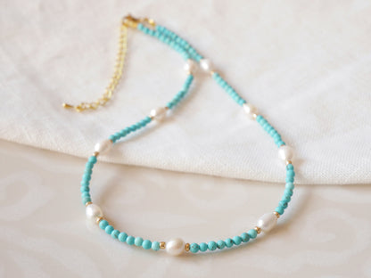 Turquoise Pearl Necklace | Gold-Plated Bead Choker