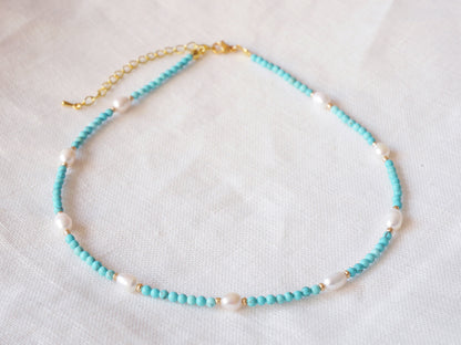 Turquoise Pearl Necklace | Gold-Plated Bead Choker