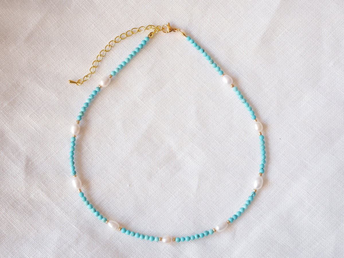 Turquoise Pearl Necklace | Gold-Plated Bead Choker