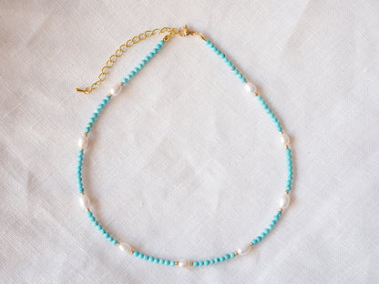 Turquoise Pearl Necklace | Gold-Plated Bead Choker