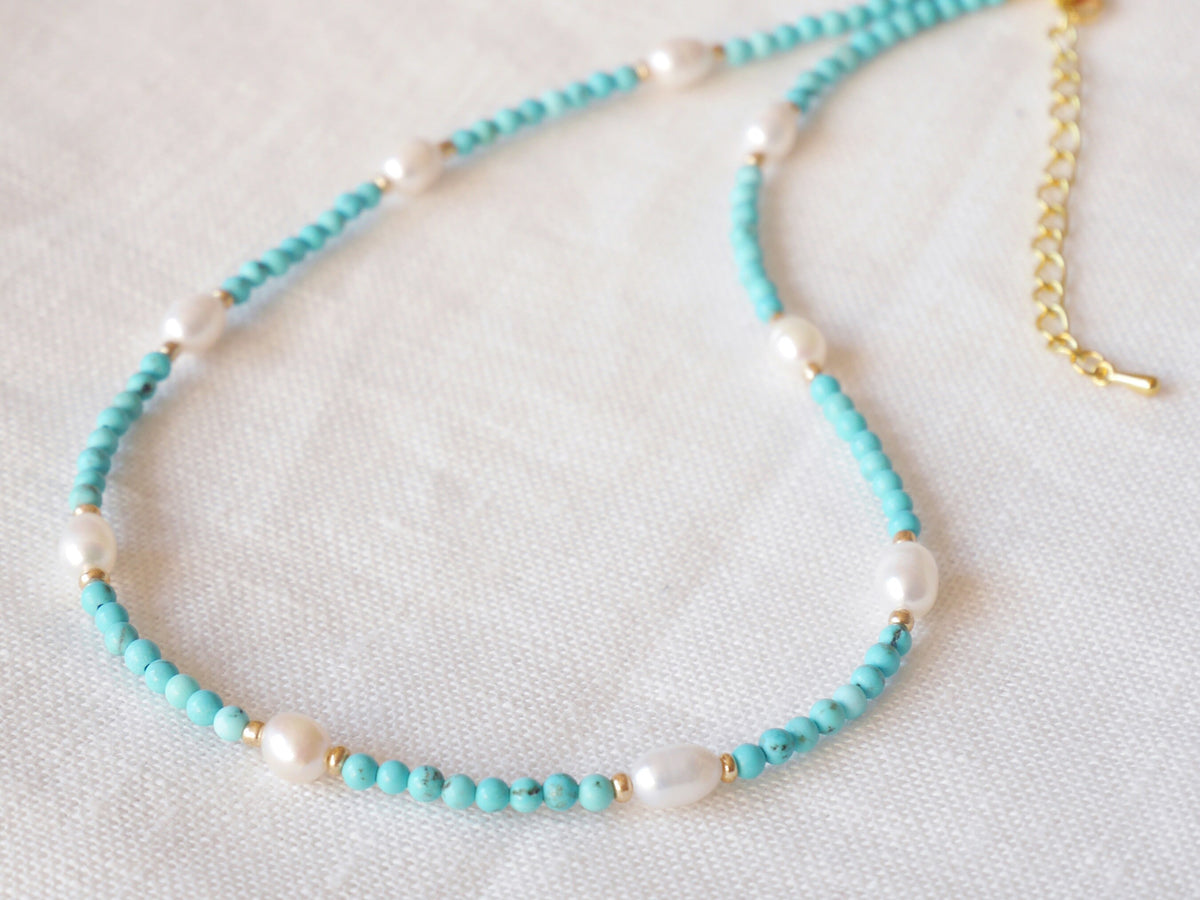 Turquoise Pearl Necklace | Gold-Plated Bead Choker