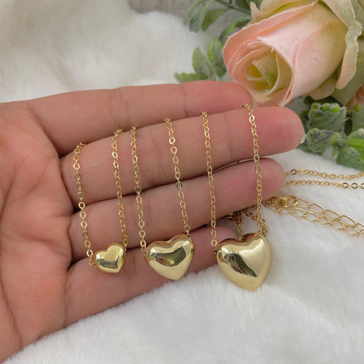Gold Plated Puffy Heart Necklace: Dainty Valentine'S Gift