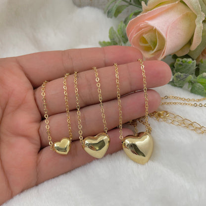 Gold Plated Puffy Heart Necklace: Dainty Valentine'S Gift