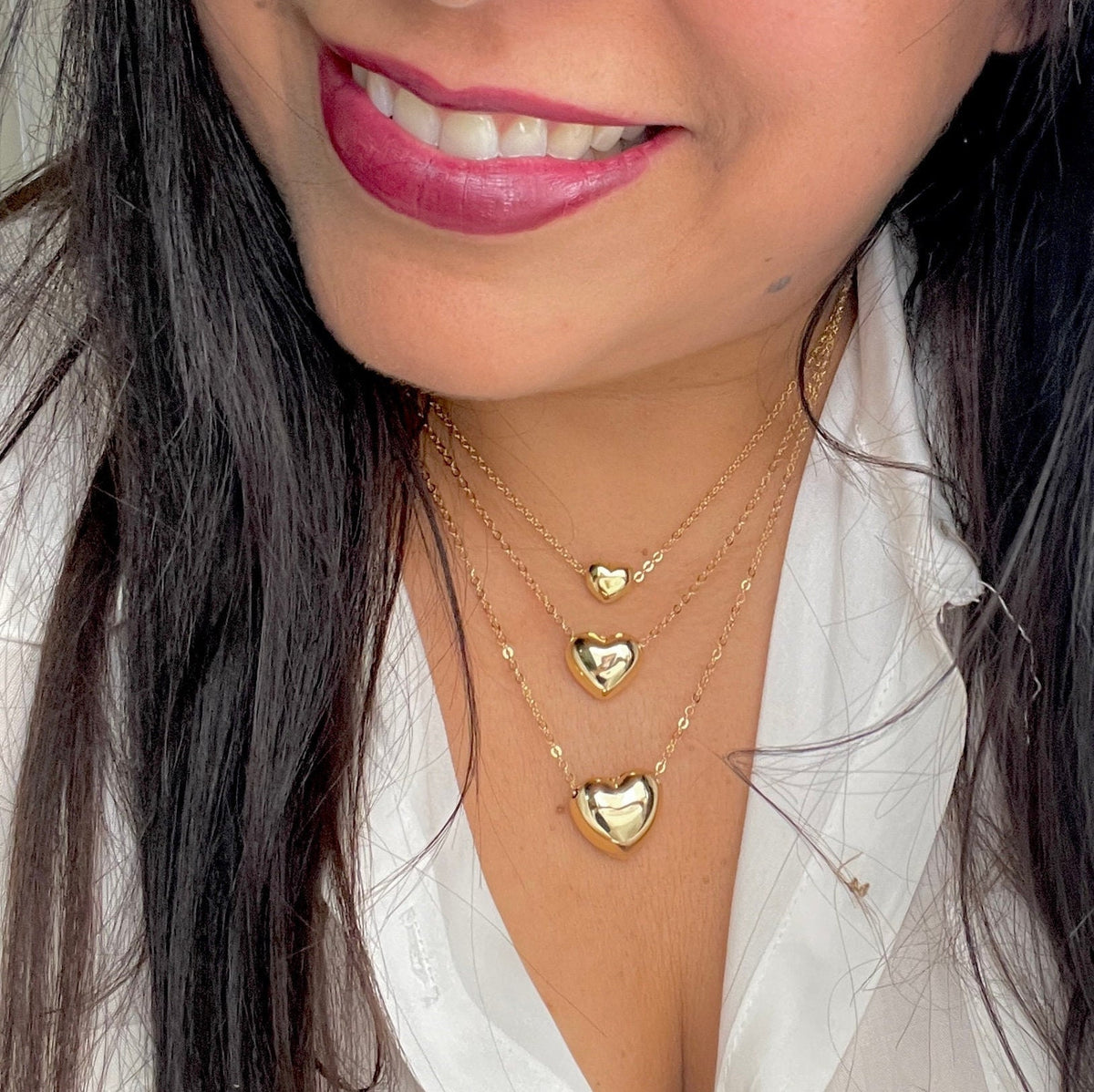 Gold Plated Puffy Heart Necklace: Dainty Valentine'S Gift