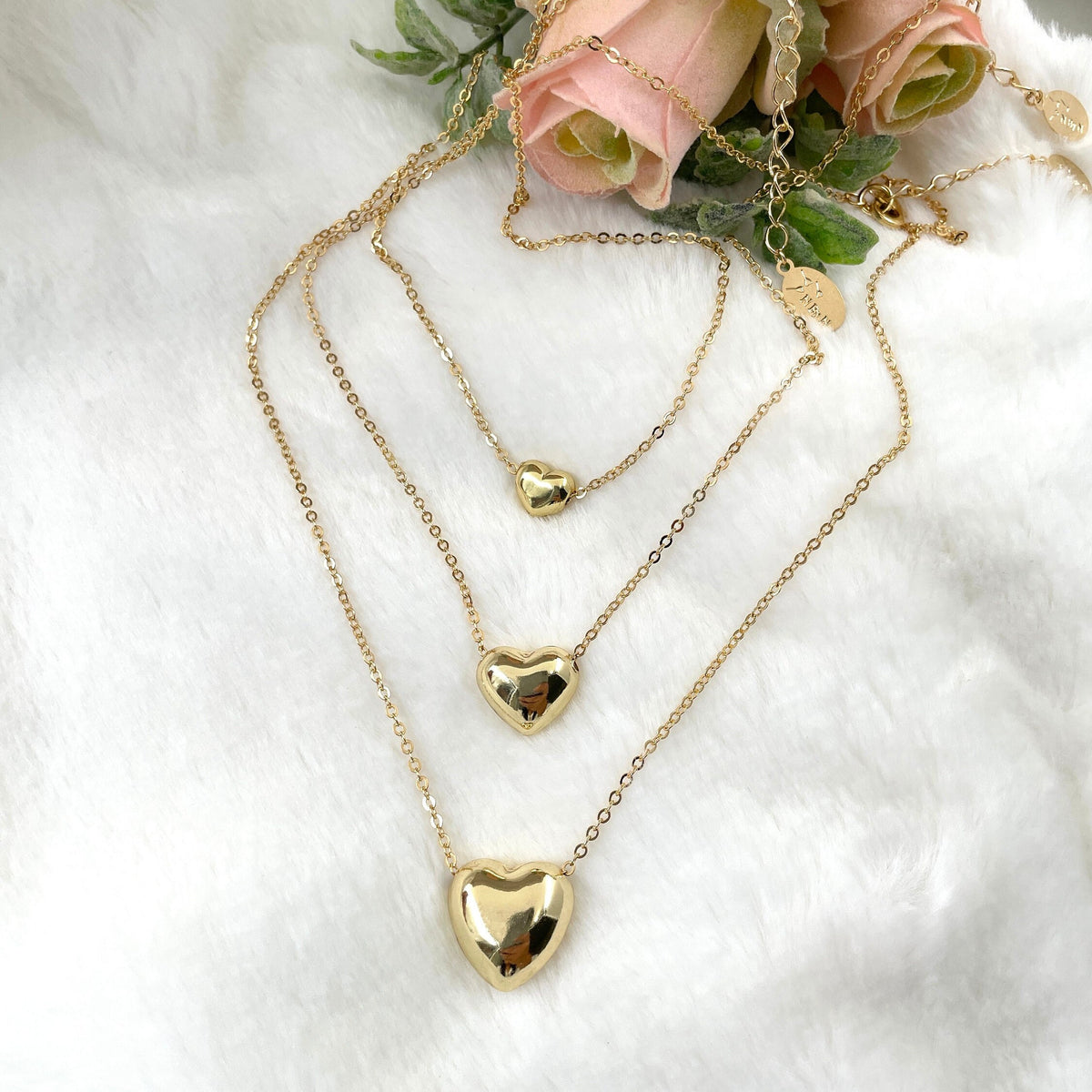 Gold Plated Puffy Heart Necklace: Dainty Valentine'S Gift