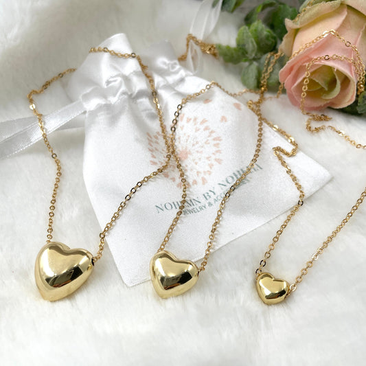 Gold Plated Puffy Heart Necklace: Dainty Valentine'S Gift