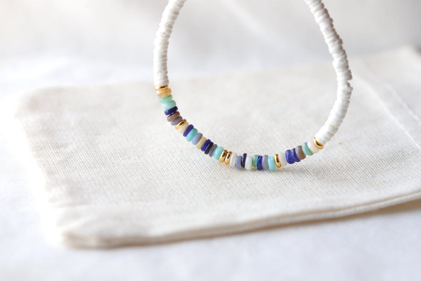 Dainty Heishi Shell Bracelets, Gold Accent Colorful Natural Stone Bracelets