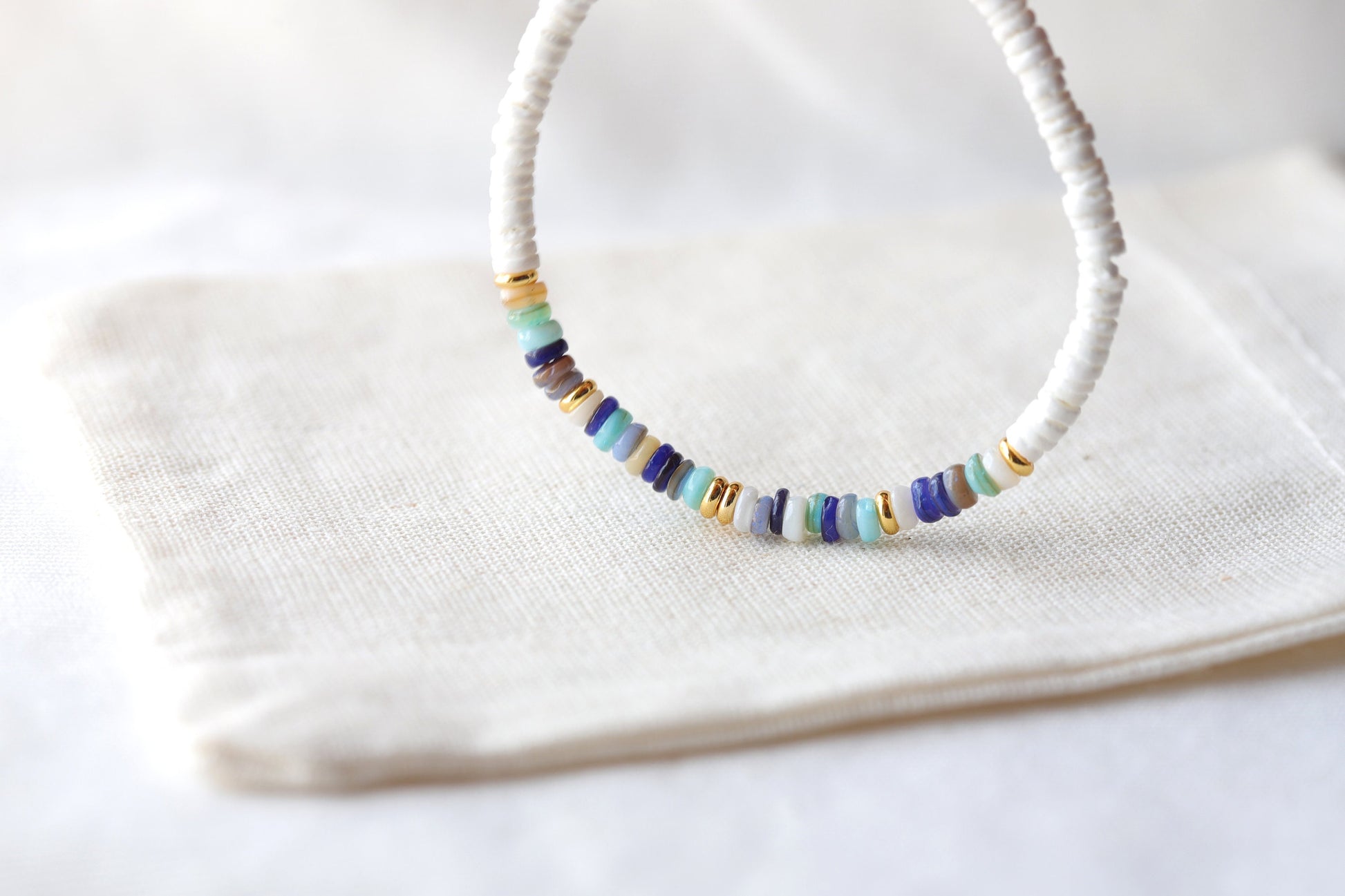 Dainty Heishi Shell Bracelets, Gold Accent Colorful Natural Stone Bracelets