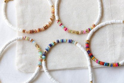 Dainty Heishi Shell Bracelets, Gold Accent Colorful Natural Stone Bracelets
