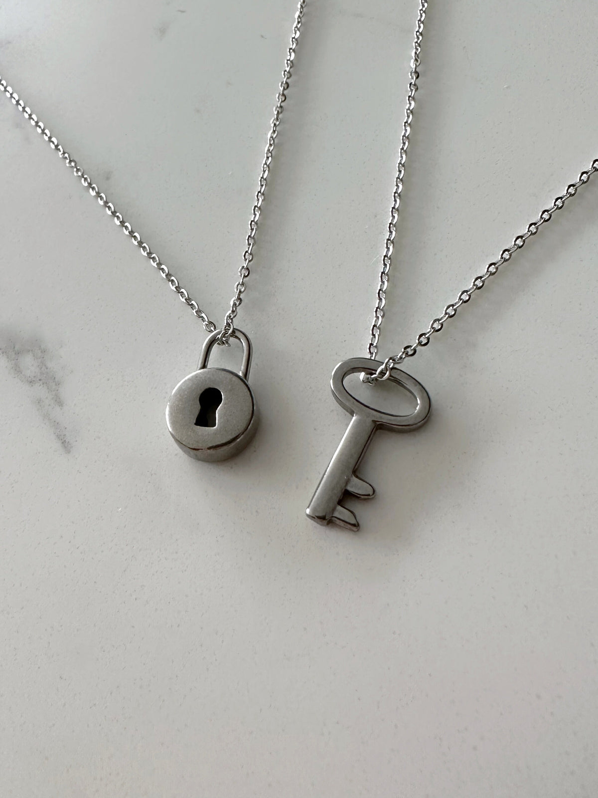 Stainless Steel Silver Key Matching Necklaces– Set of 2