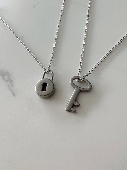 Stainless Steel Silver Key Matching Necklaces– Set of 2