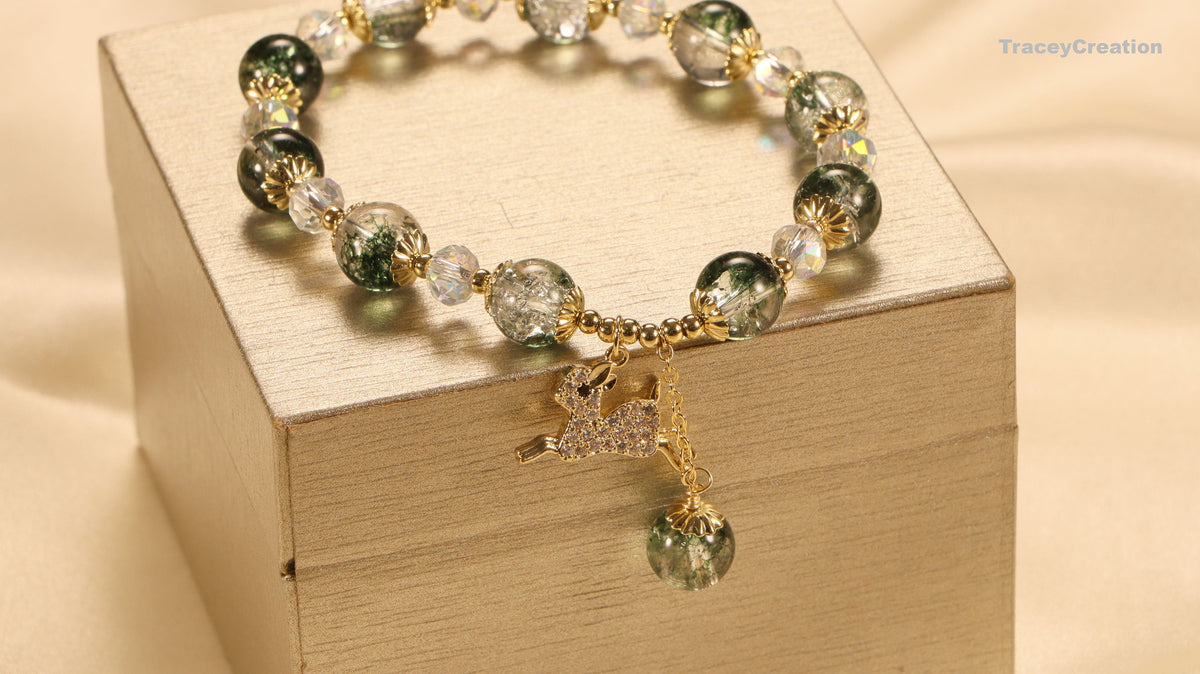 Forest Girl Crystal Bracelet with Deer Charm,Women Lucky Friendship Bracelet