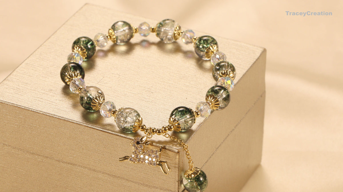 Forest Girl Crystal Bracelet with Deer Charm,Women Lucky Friendship Bracelet