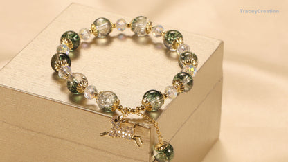 Forest Girl Crystal Bracelet with Deer Charm,Women Lucky Friendship Bracelet