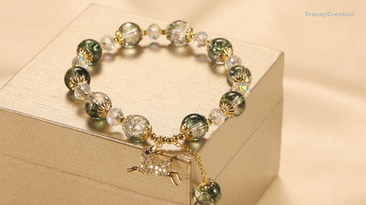 Forest Girl Crystal Bracelet with Deer Charm,Women Lucky Friendship Bracelet