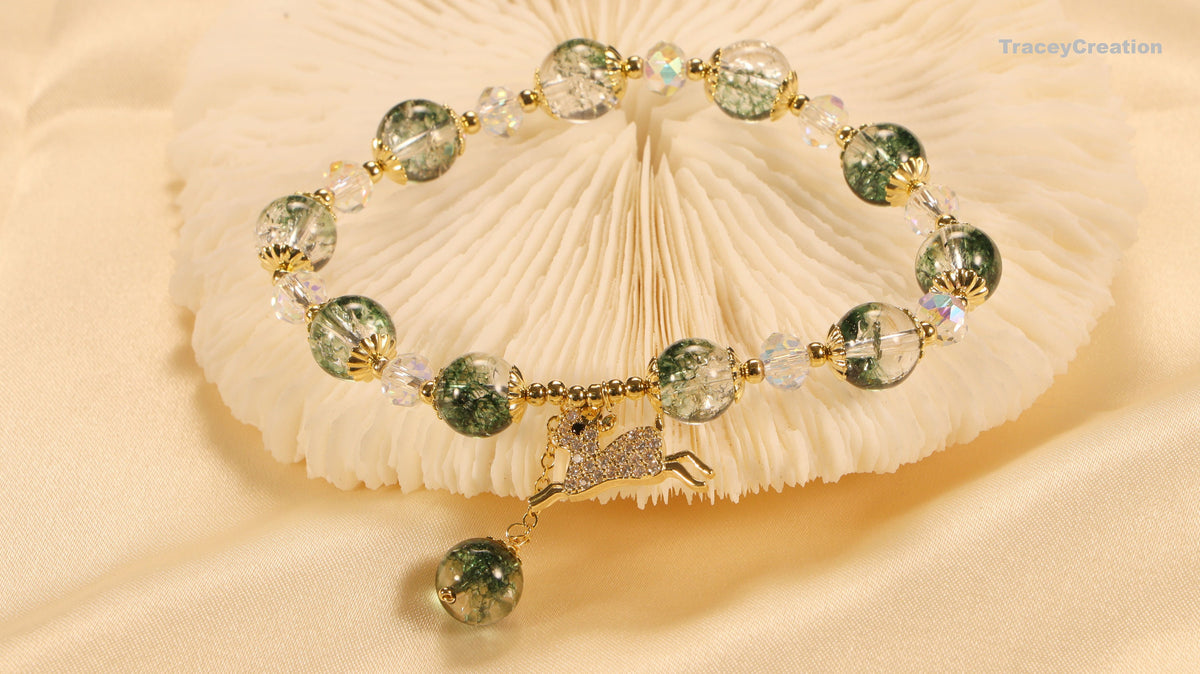 Forest Girl Crystal Bracelet with Deer Charm,Women Lucky Friendship Bracelet