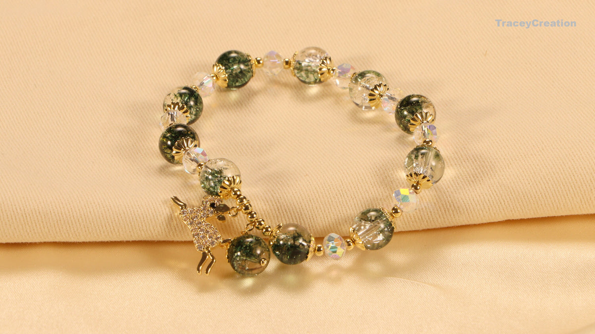 Forest Girl Crystal Bracelet with Deer Charm,Women Lucky Friendship Bracelet