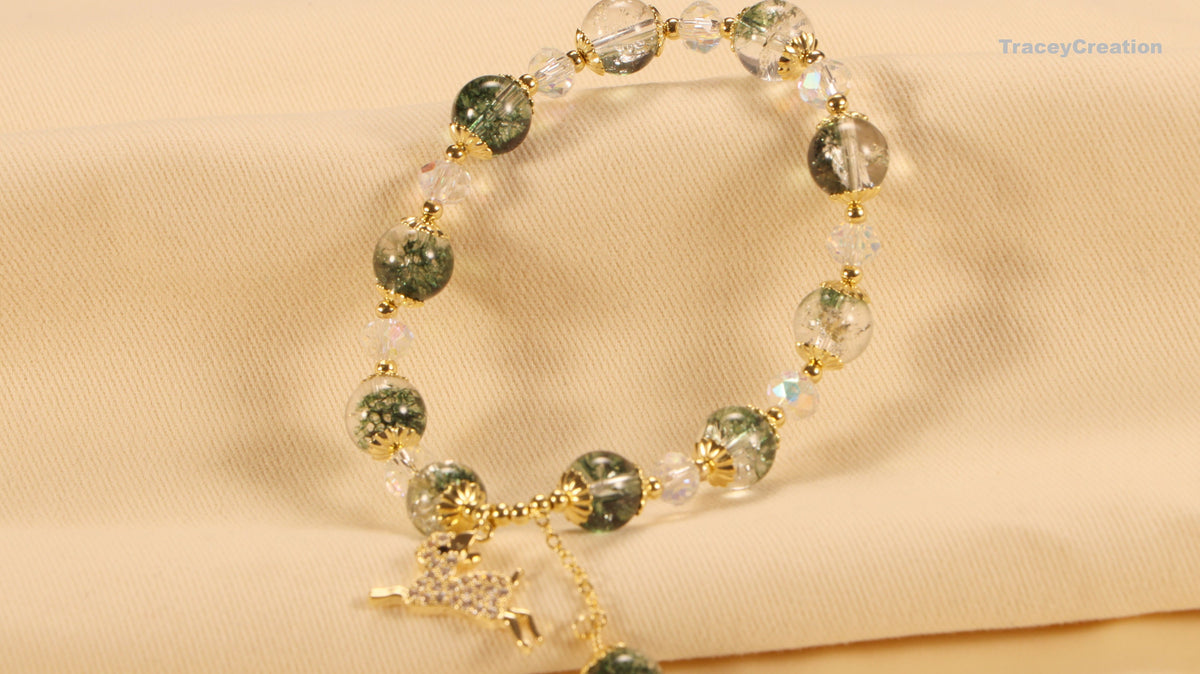 Forest Girl Crystal Bracelet with Deer Charm,Women Lucky Friendship Bracelet