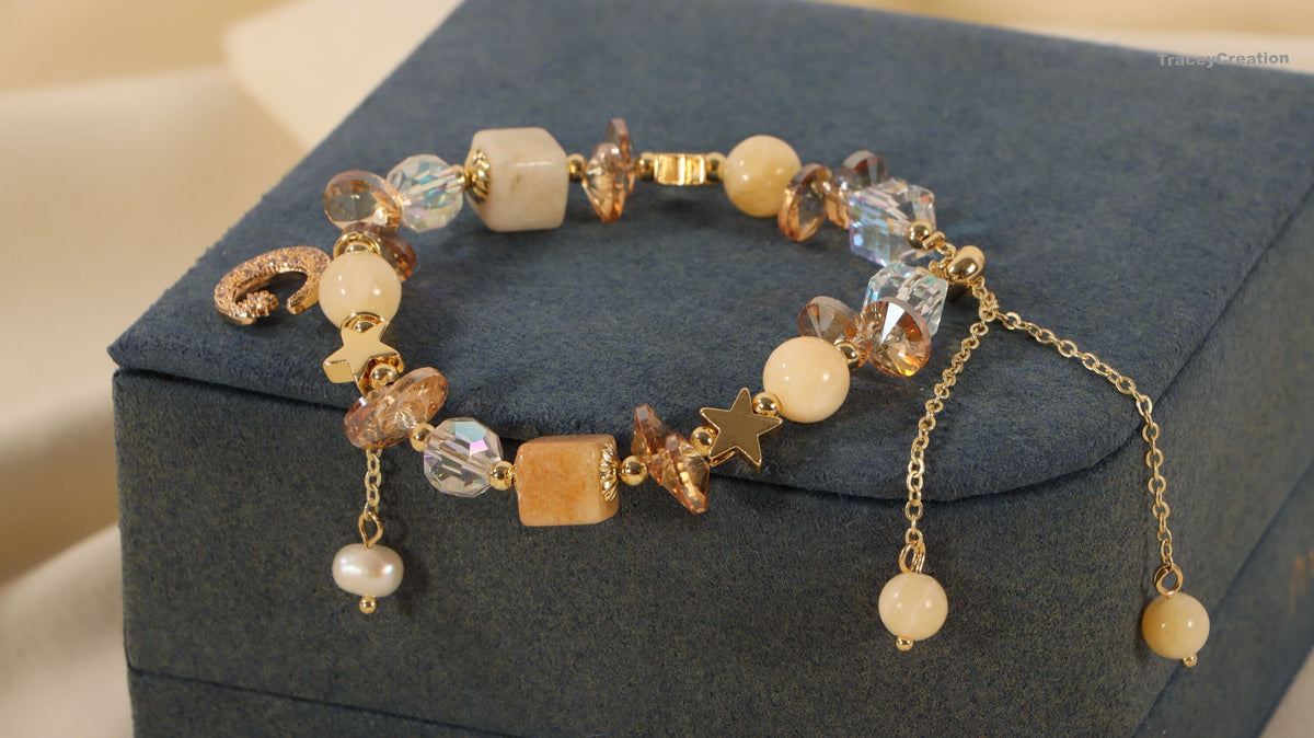 Yellow Crystal Beads Bracelet ,Women Adjustable Bracelet,Gift for Her